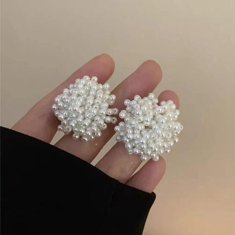 Y2K Vibe Vintage Pearl Bead Cluster Stud Earrings For Women White Boho Chic Jewelry Lightweight Comfort Perfect Everyday Glam Hypoallergenic Post Subtle Shine For Any Outfit, 1.18in