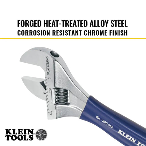 Extra Wide Jaw Adjustable Wrench 8 Inch Forged Drive Tool With High Polish Chrome Finish and 1-1/2 Inch Jaw Capacity