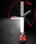 Milwaukee 18V Compatible LED Work Light 30W 2400LM with USB Port showing 270-degree rotation and mounting hooks