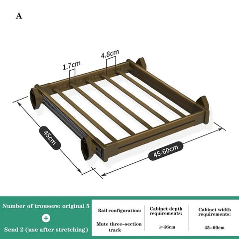 Multi Tier Slide Out Closet Pants Rack Trouser Hanger Organizer For Jeans Ties Scarves, 45cm x 45-60cm size, heavy duty aluminum.