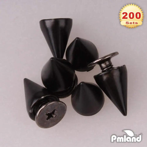 Premium Rugged Top Shelf Badass Black Screwback Cone Spike Studs For Leather Boots And Workwear And 200 Set Heavy Duty Zinc Alloy Hardware For Custom Clothing And Crafts set of black cone spikes with screws