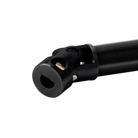 Close-up of heavy duty hardened steel extended drive shaft with D shaped end for Axial AX24 XC1 RC car upgrade, focusing on connection detail.
