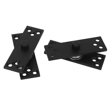 Hidden door hinge plates pair with pivot pins, black finish and multiple mounting holes