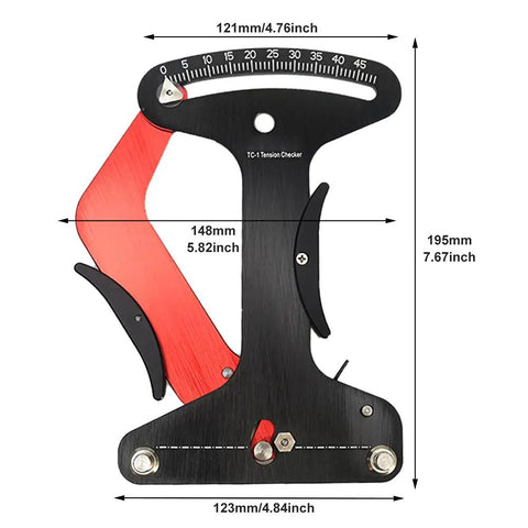 Spoke Tension Meter For Bikes, Aluminum Alloy Tensiometer Tool with size dimensions for road and MTB wheel repair