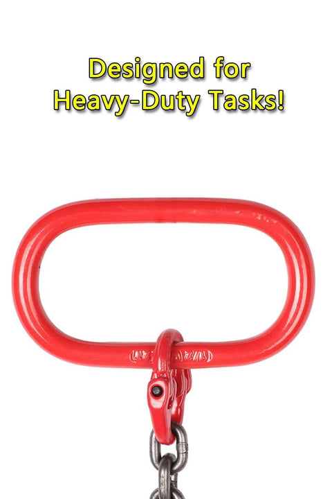 Oblong Master Link For Lifting And Rigging 1/2 Inch Thick Grade 80 Steel Heavy Duty Chain Ring Rated 4400 Lbs Red Finish