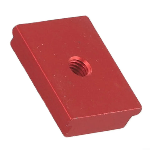 Premium Aluminum Alloy T Slot Nut For Woodworking Holds Tight On Table Saws Miter Saws Drill Press Tables Milling Machines With Secure Fit, red, features a threaded hole for secure mounting.