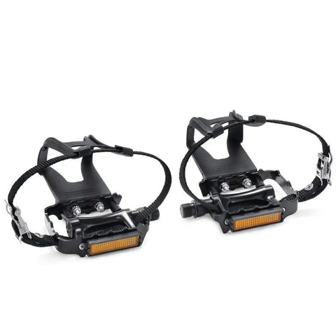 Toe Clip Bike Pedals With Straps For 9 Sixteenth Inch Axles Universal Fit No Slip Grip Durable Lightweight Alloy And Resin Construction