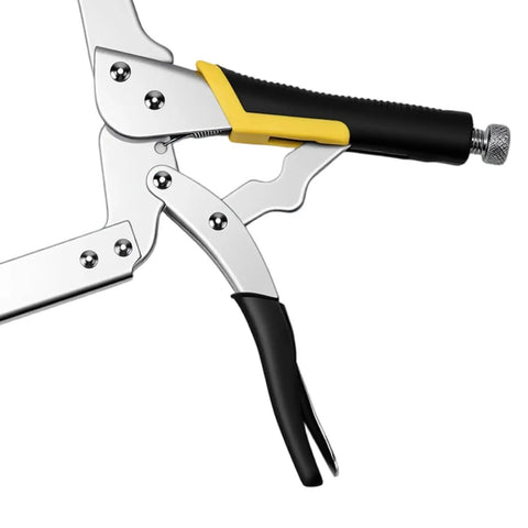 18 Inch C Type Welding Clamps Set Of 4 Beefy Locking Pliers Face Clamps For Clamping And Fixing Flat Surfaces And Round Objects Heavy Duty Secure Grip High Rigidity Tool Kit, close-up side view