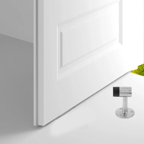 Heavy Duty Zinc Alloy Glass Door Stopper With Rubber Head, Windproof Bumper shown with a white interior door