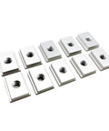 Ten aluminum M6 and M8 T-slot nut jigs from Premium Aluminum T Track Router Kit for woodworking tables.