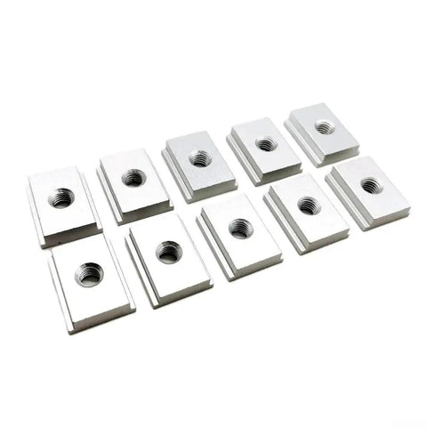 Ten aluminum M6 and M8 T-slot nut jigs from Premium Aluminum T Track Router Kit for woodworking tables.