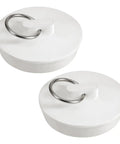 Heavy Duty Rubber Sink Stopper And Bathtub Drain Plugs Built Tough With A Slick Hang Loop, white two pack, 2 inch size.