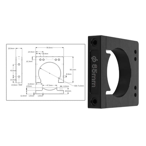 Heavy Duty Aluminum Motor Bracket For Engravers 52 65 80mm Center Hole Spindle Holder Mount Kit with 65mm specification diagram
