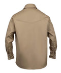 Back view of Flame Resistant Shirt, 100 Percent Cotton Twill, Lightweight 7 Ounce, Khaki Large, Arc Flash Rated ATPV 11 Cal per cm2.