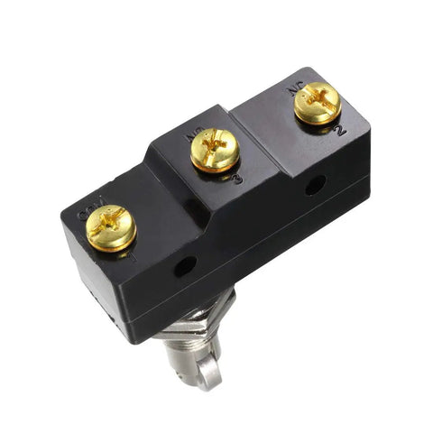 SPDT Micro Limit Switch Panel Mount Roller Plunger 1NO 1NC Screw Terminals IP40 Protection 380V 15A Rating, side view.