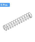Five 304 stainless steel compression springs, 10mm OD, 1mm wire, 50mm free length, silver tone