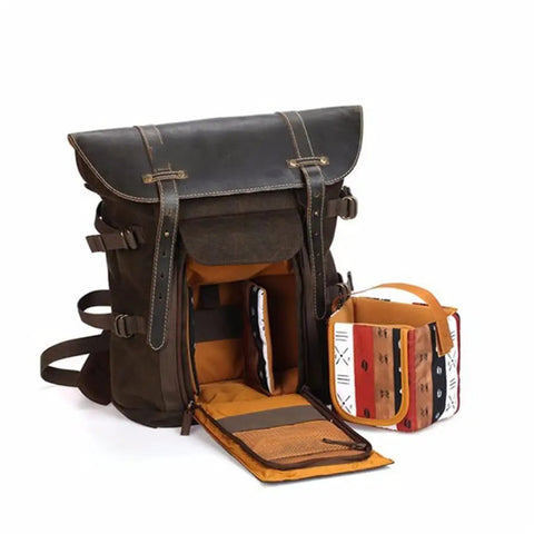 Go To DSLR Backpack With Lenses And Laptop Sleeve Built For Outdoor Photography Front Compartment Open With Setup Kits