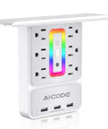 Wall Outlet Shelf With Night Light And 6 AC Outlets, 3 USB Ports, Surge Protector, 9-In-1 Power Hub, Charging Shelf