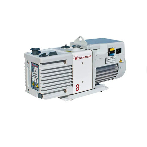 RV8 Rotary Vane Dual-Stage Mechanical Vacuum Pump with Two-Position Gas Ballast and Fast Acting Inlet Valve, side view