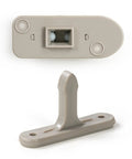Replacement Dryer Door Strike And Door Catch Kit For Samsung Dryers Gets Your Door Closing Tight And Running Smooth Again With DC66 00395A And DC97 07510B Durable Parts, shown in gray plastic