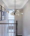 Mid Century 8 Light Glass Globe Sputnik Chandelier in Black for Living Room and Dining Room Modern Ceiling Pendant Lighting