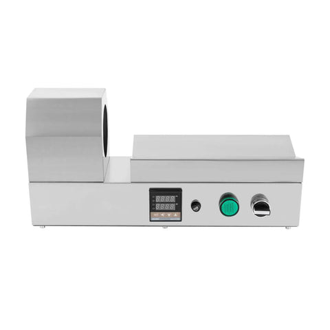 Fast Heat Electric Bottle Sleeve Shrinker Machine With Digital Temp Control For Wine Capsules Up To 70 Millimeters side view showing controls and stainless steel design.