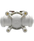 Front view of DC 12V Solenoid Valve NC Normally Closed For Water Inlet With G1/2 Inch Male Thread, white plastic body