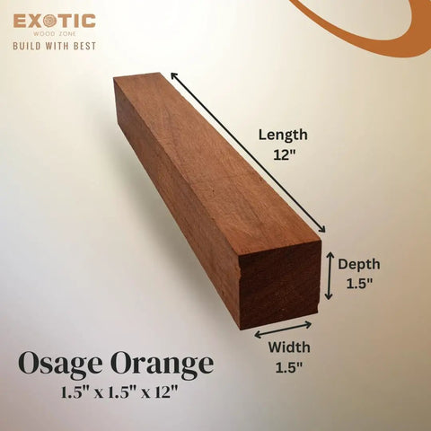 Top Shelf Osage Orange Turning Blank Kiln Dried Hardwood For Eco Friendly Woodturning And Wood Lathe Projects 1.5x1.5x12 inches block.