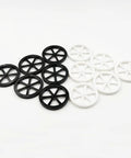 12 Piece Plastic Wheel Kit For DIY Maker Builds And RC Projects With 44mm Diameter Wheels And 2mm Bore 100mm Round Rod Shafts In Mixed Colors