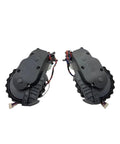 Pair of omni-directional front wheel assemblies for Roborock vacuums; black plastic with wiring harnesses.