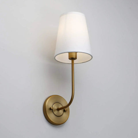 Single fixture from Set Of 2 Dope Hardwired Wall Sconces With White Fabric Shade Vintage Mid Century Brass Finish Antique Brass Look