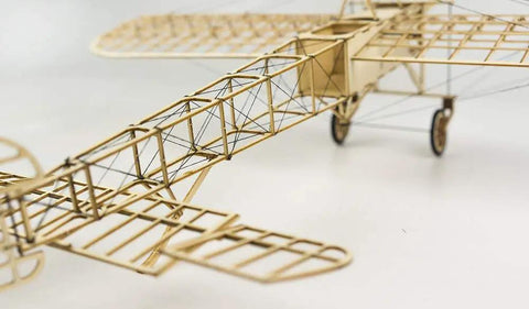 DIY Balsa Wood Airplane Kit For Adults Dope Laser Cut Bleriot Style Model Plane with detailed frame structure, 1:18 scale.