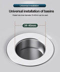 Heavy Duty Bathroom Sink Stopper Strainer With Removable Stainless Steel Filter Basket Stops Hair And Gunk Keeps Drains Clear For Easy Pop Up Replacement That Chews Daily Mess Without Breaking A Sweat installed in a basin with a 34-40mm diameter.