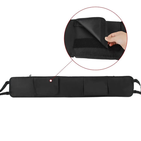 Extra Thick Hella Tough UTV Roll Cage Storage Bag With Secure Straps For Arctic Cat Prowler Ev showing multiple pockets and Velcro flaps.