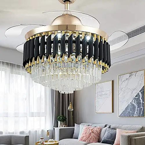 Experience The Refresh This Modern Invisible Ceiling Fan Lamp Brings with Whisper Quiet Operation Smooth Led Glows and Variable Speed Control Making It Perfect for Any Living Room Dining Room or Bedroom Setup where You Want Pure Chill Vibes - elegant ceiling fan lamp with crystal glass accents and gold details.