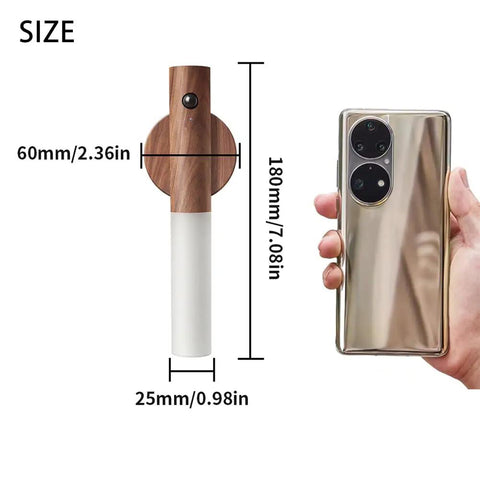 Handmade Walnut Wood Motion Sensor Night Light Two Pack Wireless LED Wall Sconces No Fuss Magnetic Mount Indoor Lighting Torch size