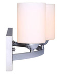 Side view of Slick Chrome Hampton 3 Light Vanity With Flat Opal Glass Damp Location Rated Bathroom Light 24 Inch Fixture