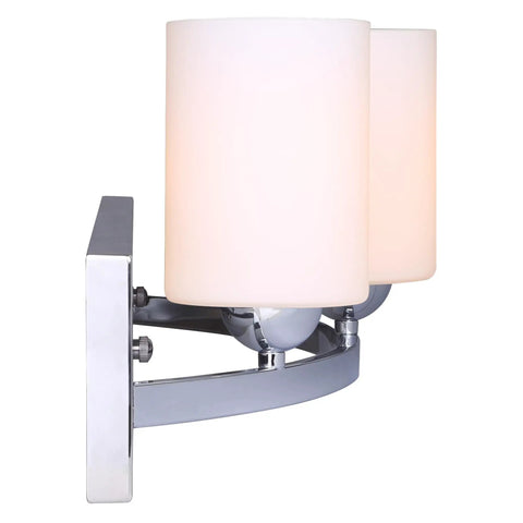 Side view of Slick Chrome Hampton 3 Light Vanity With Flat Opal Glass Damp Location Rated Bathroom Light 24 Inch Fixture