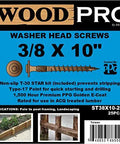 Exterior Wood Screws Three Eighths Inch By Ten Inches Washer Head Torx Drive Type Seventeen Point 25 Pack With Golden E Coat Delivers 1500 Hour Weather Resistant Finish Includes One T30 Star Bit For Decking And Siding Outdoor Projects WoodPro