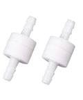 Two white plastic 1/4 in inline check valves with hose barb ends, 2-pack