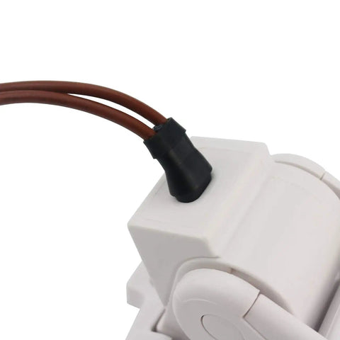 Close-up of Automatic Boat Bilge Pump Float Switch With Moisture Tight Seals For 12 24 32VDC Ignition Protected Marine Use showing wiring
