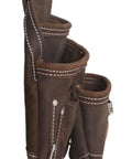 Side view of Oil Tan Leather Tool Pouch With Ten Pockets For Nails Fasteners And Tools Includes Four Main Pockets Six Small