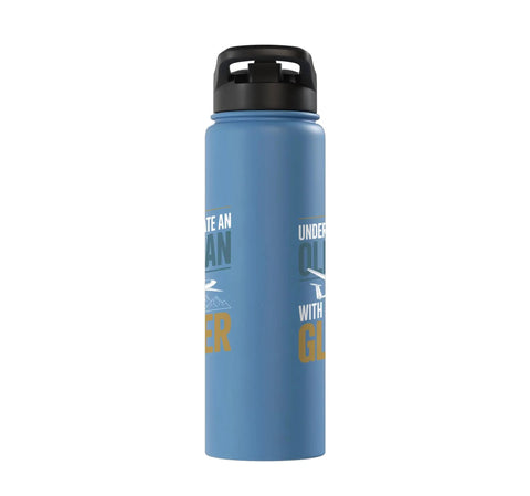 Blue Glider Pilot Water Bottle For Sailplane Enthusiasts, Stainless Steel Insulated Bottle With Double Wall