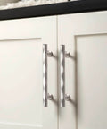 Hammered Silver Brushed Nickel Cabinet Pulls 5 Inch Hole Center 10 Pack for Kitchen Cabinets Bathroom Vanities Dressers Cupboards With Rhombus Design By JIASENBAO installed on white cabinet doors