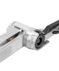 Close-up of 10Mm Pneumatic Belt Sander with adjustable lever and roller, designed for wood and metal polishing.