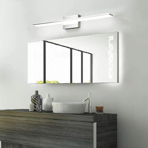 Modern bathroom with 30 Inch Vanity Light Bar Over Mirror LED Chrome Bathroom Lighting 16W 6000K Cool White Acrylic Wall Fixture