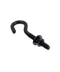 4 Pack Round Eyelet Hook Bolts M8 Long Shank Stainless Steel 304 Corrosion Resistant Heavy Duty Hook Bolts for Indoor Outdoor Use Ideal For Marine, Garage Or Workshop Applications. Black M8 hook bolt with nut and washer, angled view