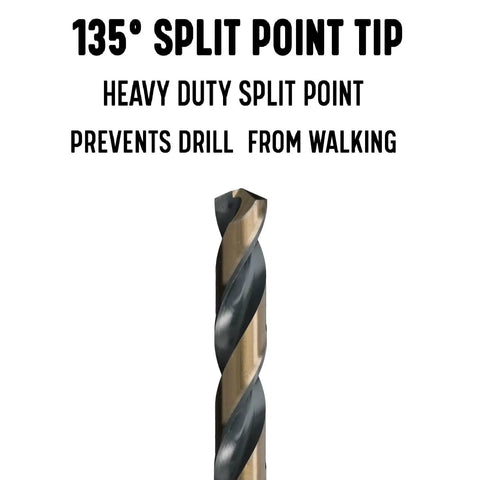 Three Sixteenth Inch High Speed Steel Split Point Drill Bit Pack Of 12 KFD Series 135 Degree Tip For Wood Metal Stainless Steel Drilling Gold Black Finish