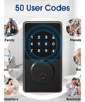 First Class Keyless Entry Smart Lock With Backlit Touchscreen Keypad showing secure keypad with 50 user codes.