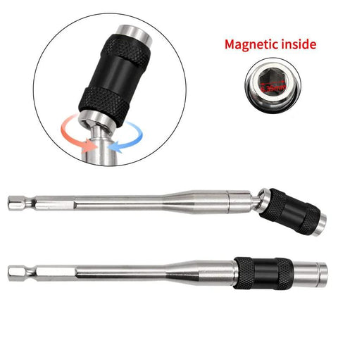 Two pivoting magnetic bit tip holders with 1/4-inch drive; stainless steel shafts and black knurled grip